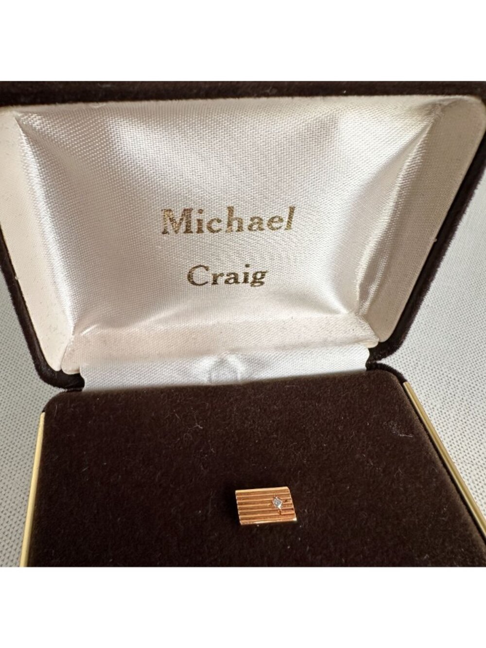 Vintage Diamond Tie Tack Yellow Gold Tone Michael Craig Mens Lapel Pin - Picture 2 of 5